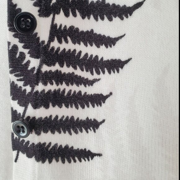 Kate Hill White Cardigan with Black Fern Leaves Imprints. Size S - Picture 9 of 13